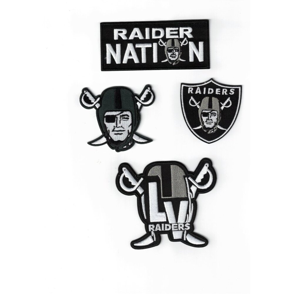 (4) Las Vegas Raider Nation Team Logo NFL Embroidered Patches Iron / Sew-On